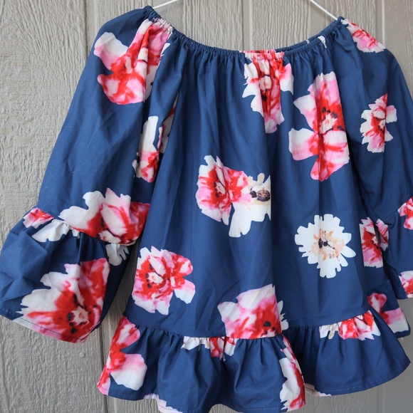 Floral Off The Shoulder Top Blue - Picture 5 of 8